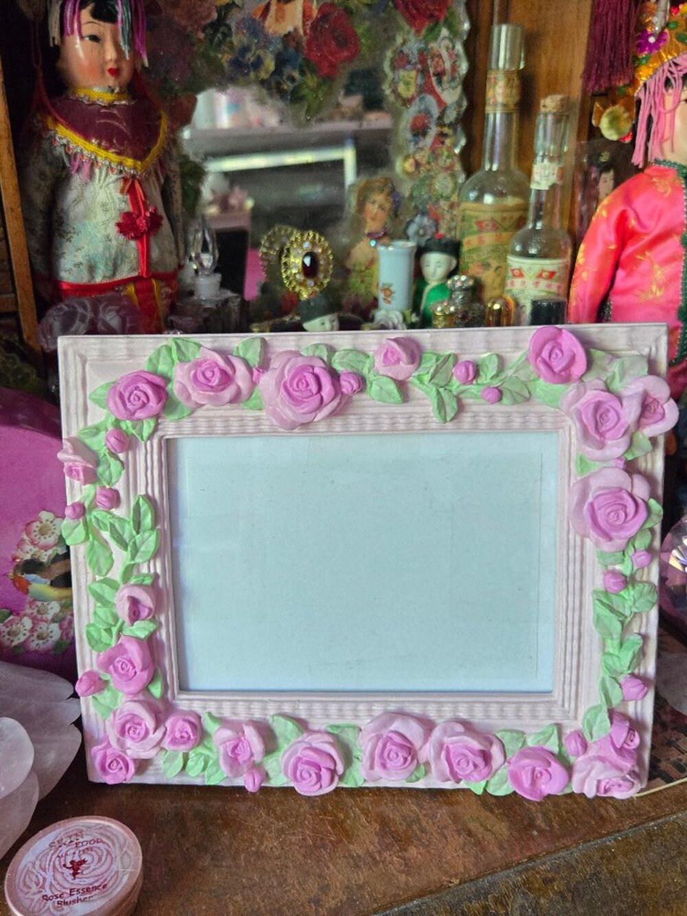 Vintage Pink Rose Table Top Picture Frame Romantic Cottagecore Victorian Style